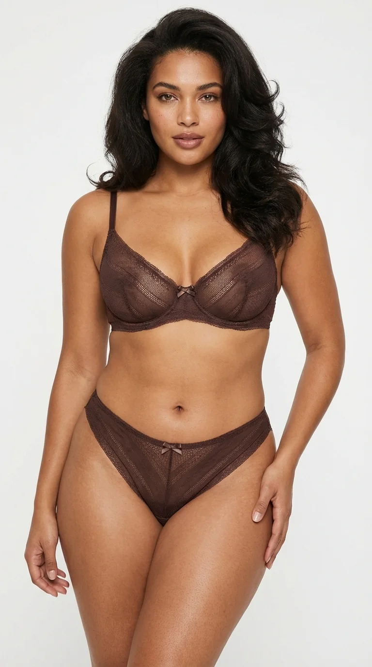 Kadın Sexy Tanga Komple Tül Şeffaf Külot Fiyonklu Detay Mocha - Detay Görünüm - LunaIntim